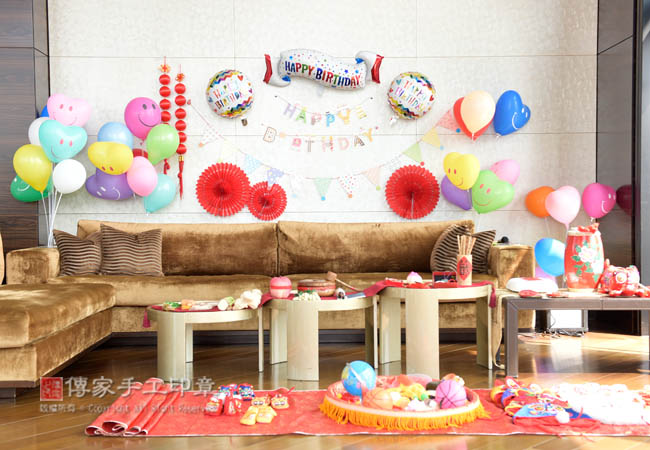 台中市莊寶寶慶生抓周，府上當天活動照