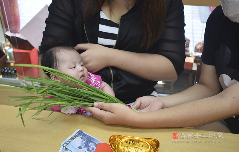 為周寶寶準備來店，祝福儀式物品：韭菜