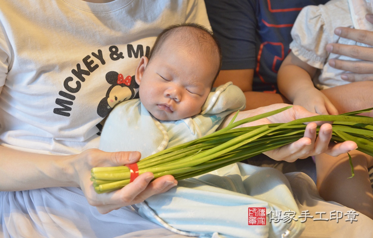 為陳寶寶準備祝福儀式物品：韭菜